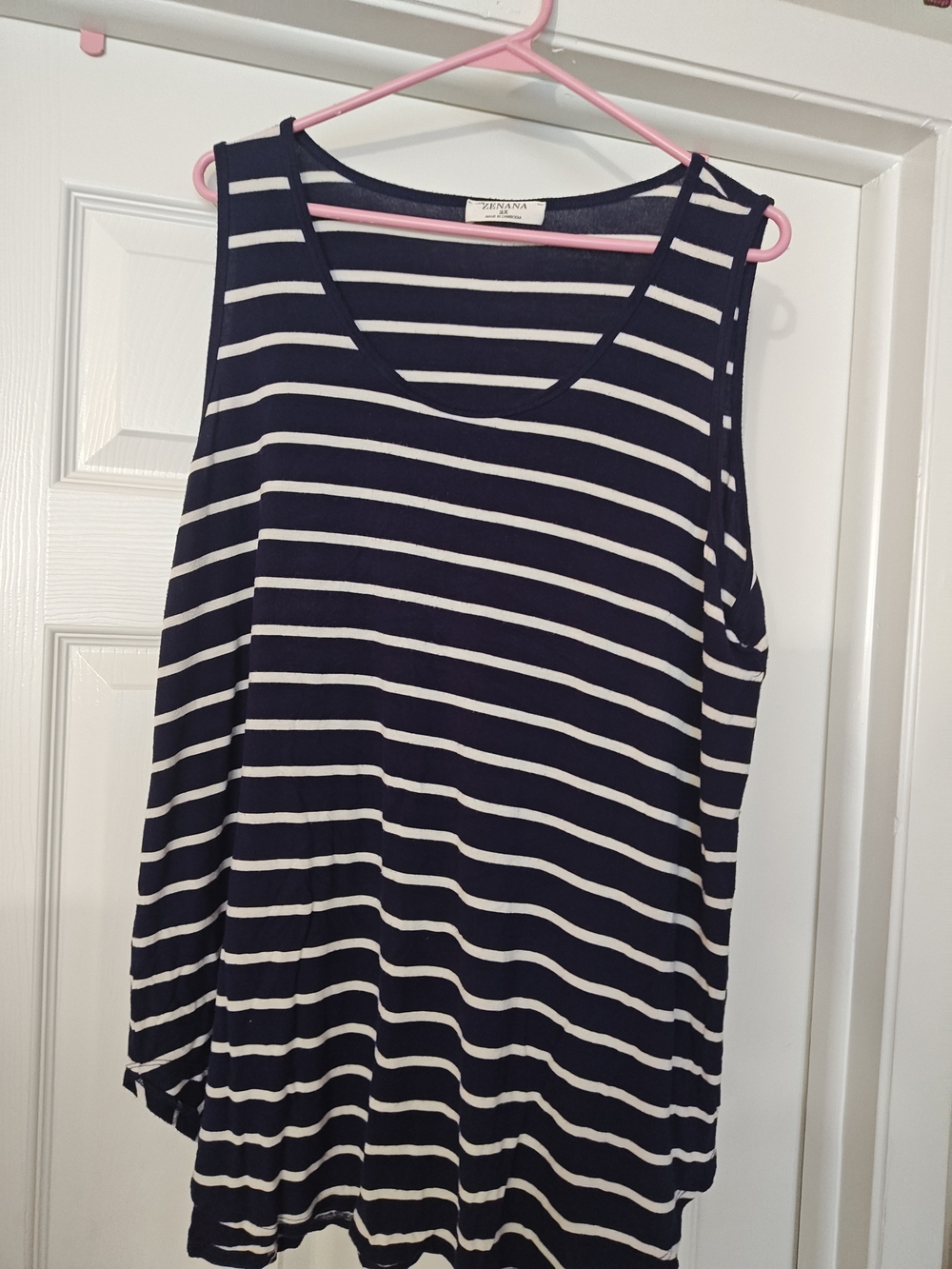 Zenana Outfitters Navy and White Striped Scoop Neck Tank